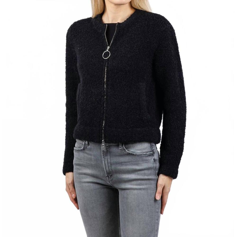 NEW MARGITTES boucle zip knit sweater in black